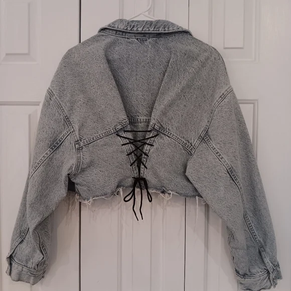 Zara Cropped Oversized Denim Jacket with Dior Pins - Picture 3 of 7